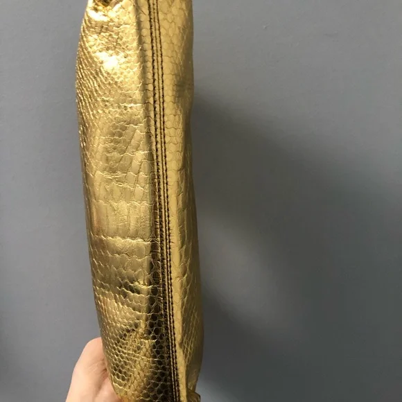 Michael Kors Berkeley Metallic Gold Leather Snakeskin Print Clutch Bag - Picture 4 of 12